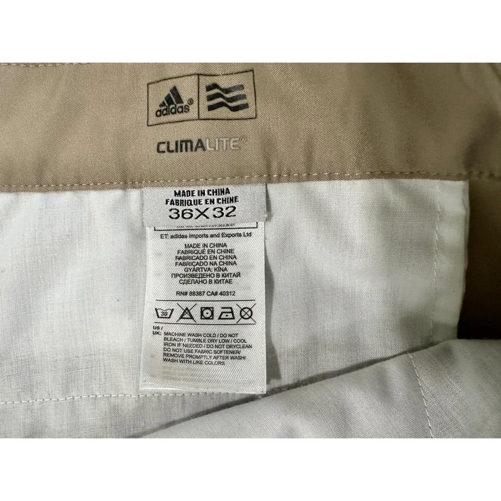 Adidas ClimaLite Golf‎ Pants Flat Front Khaki Lightweight 36x32